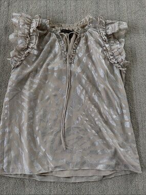 White House Black Market Metallic Taupe Ruffle Shell Blouse Top M